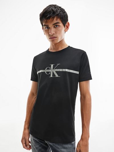 Calvin Klein Ruhák HU398054 | Calvin Klein Slim Metallic Logo Férfi Póló Fekete
